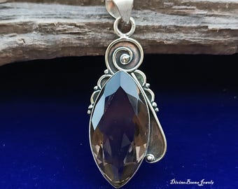 Sterling Smoky Quartz Pendant: Sterling Silver Faceted Oval, Protection Crystal