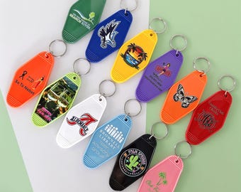 Porte-clés vintage personnalisé pour motel, étiquette porte-clés en plastique en vrac, photo/texte personnalisé