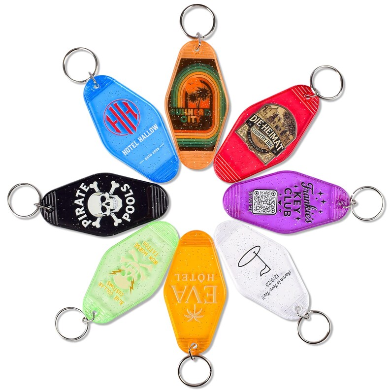Custom Motel Hotel Keychains – Full-Color Print Vintage Key Tags, Personalized Fobs image 3