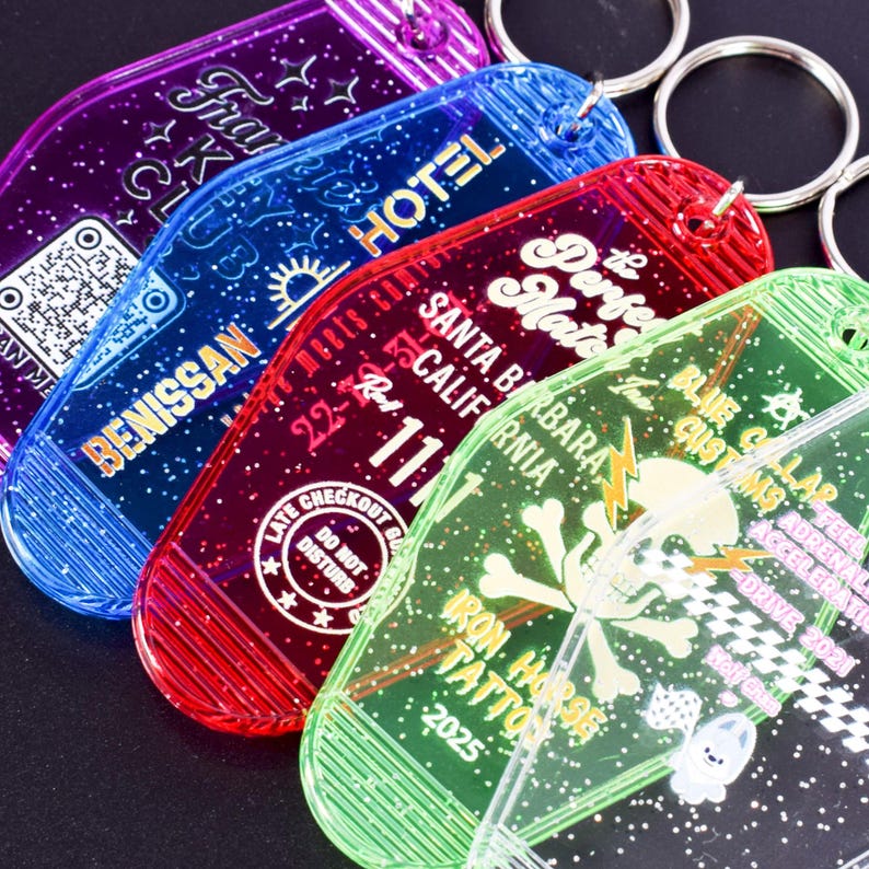 Custom Motel Hotel Keychains – Full-Color Print Vintage Key Tags, Personalized Fobs image 2