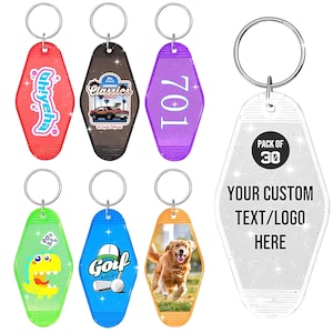 Custom Motel Hotel Keychains – Full-Color Print Vintage Key Tags, Personalized Fobs image 1