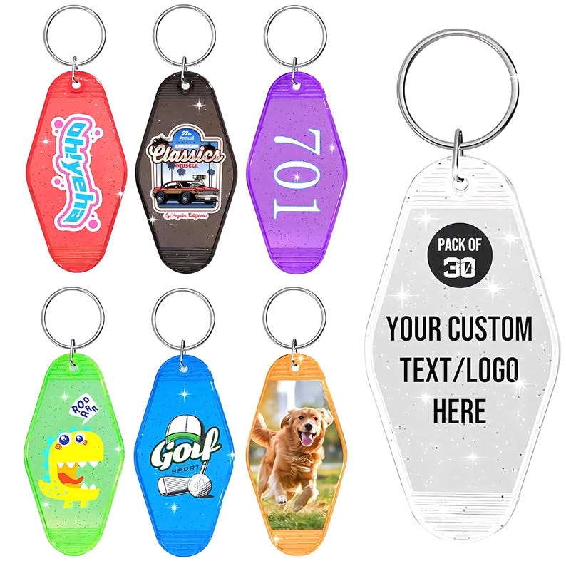 Custom Motel Hotel Keychains – Full-Color Print Vintage Key Tags, Personalized Fobs image 1