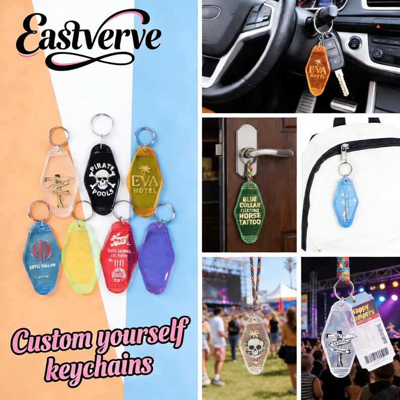 Custom Motel Hotel Keychains – Full-Color Print Vintage Key Tags, Personalized Fobs image 9