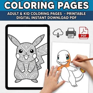 Best Selling 100 Pokemons Coloring Pages Adult and Kid Coloring Pages Printable Digital Instant Download PDF Best Selling Popular