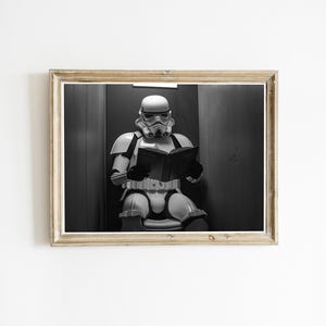 Stormtrooper poster, Star Wars grappige badkamer, grappige badkamer muurkunst, zwart-wit, toilet print, toilet decor, digitale download