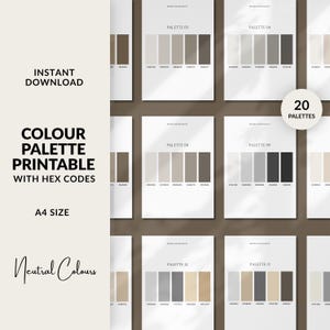 20 Neutral Color Palette Printable Bundle, Branding Palette, Interior Design, Hex Codes, Instant Download, PDF