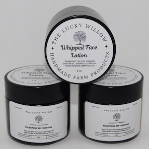 Handmade Whipped Tallow Face Lotion, Grass Fed Tallow Moisturizer with Frankincense, Organic Castor Oil, & Jojoba Oil