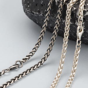2.5mm Wheat Chain 925 Sterling Silver, Mens Oxidized Silver Chains For Pendant