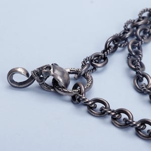 7mm Sterling Silver Cable Chain Thick, Oxidized  Anchor Chain Necklace, Gothic Jewelry for Men