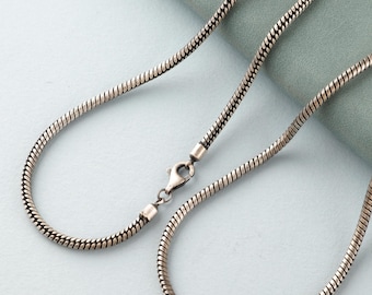 925 Sterling Silver Oxidized Round Snake Chain 2mm 2.5mm for Pendant Minimalist Unisex Jewelry Gift