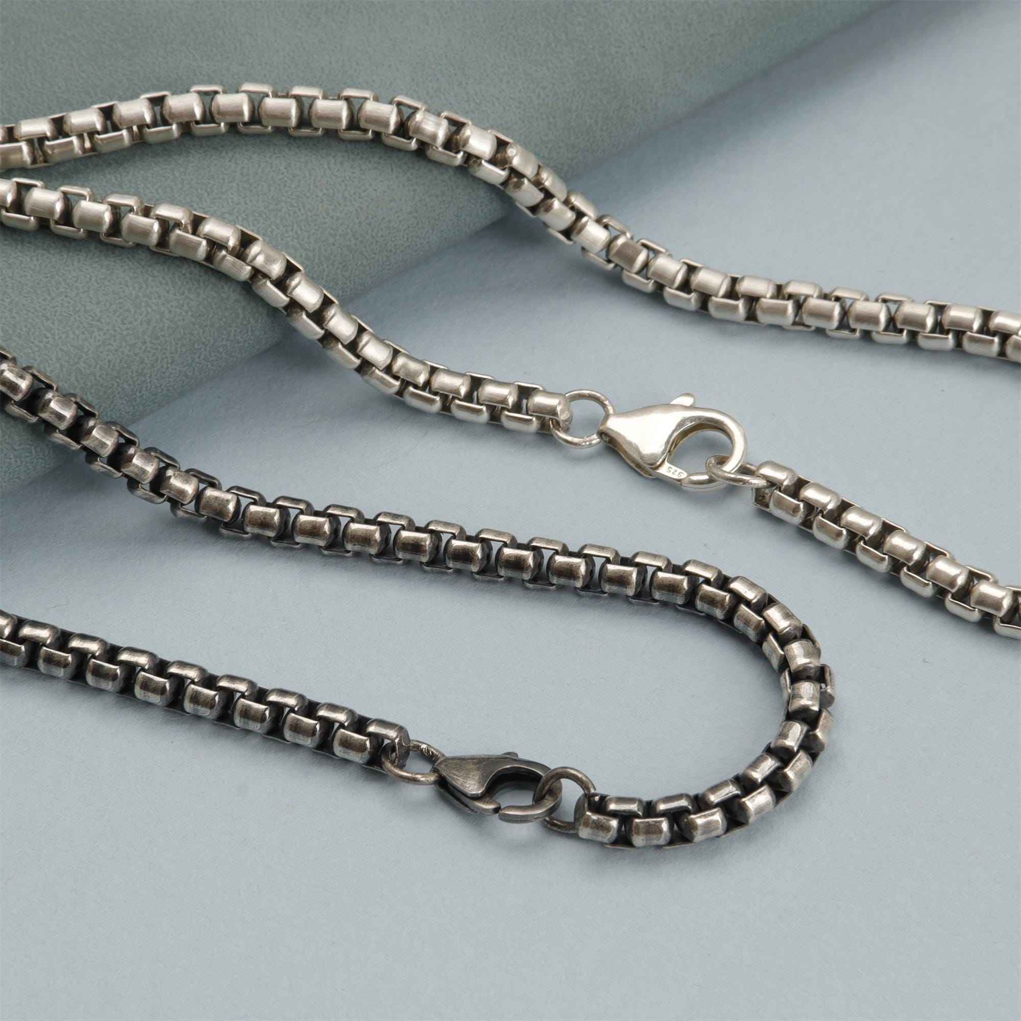 Sterling Silver Rounded Box Chain Necklace, Oxidized or Bright Finish ...