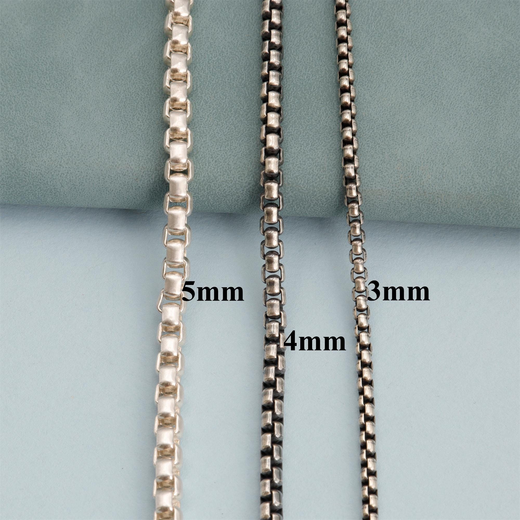 Sterling Silver Rounded Box Chain Necklace, Oxidized or Bright Finish ...