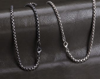 2mm Oxidized Rounded Box Necklace Solid 925 Sterling Silver Chain For Pendant