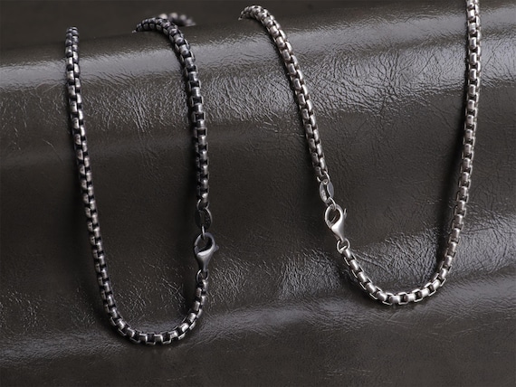 2mm Oxidized Rounded Box Necklace Solid 925 Sterling Silver Chain For Pendant