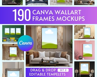 Canva Wall Art Mockups Bundle, Editable Canvas Mockups, Living Room & Bedroom Wall Scenes, Wall Art Templates (Digital Download)