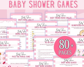 Bearbeitbares Babyparty-Spielepaket Canva-Vorlage zum Herunterladen, Babyparty-Ratespiele, All-in-One-Party-Aktivitäten, Sofort-Download