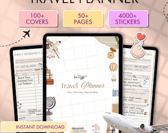Digital Travel Planner GoodNotes, Beige Vacation Itinerary, iPad Travel Journal, Road Trip Planner, Holiday Organizer, Hyperlinked PDF
