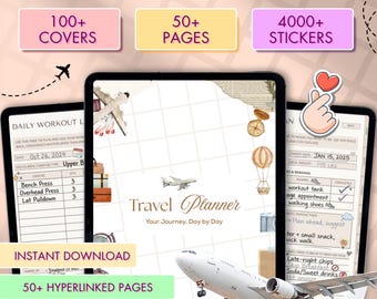 Digitaler Reiseplaner GoodNotes, Beigefarbener Urlaubsplaner, iPad Reisetagebuch, Road Trip Planer, Urlaubsplaner, Hyperlink PDF