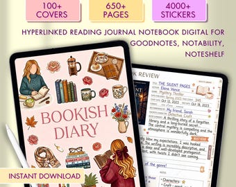 Digitaler Notizbuch-Tracker, Buch Journal PDF, GoodNotes Notability Xodo Notizbuch, digitales Lesetagebuch, verknüpfter Planer