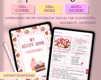 Digitales Rezeptbuch für Goodnotes, verknüpftes digitales Kochbuch, iPad Rezeptplaner, Mahlzeitenplaner, Kücheninventarjournal