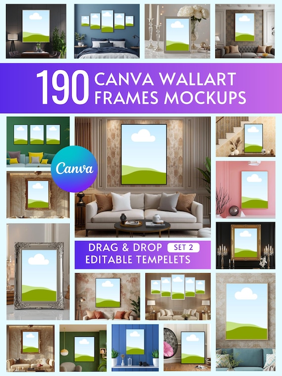 Canva Wall Art Mockups Bundle, Editable Canvas Mockups, Living Room & Bedroom Wall Scenes, Wall Art Templates (Digital Download)