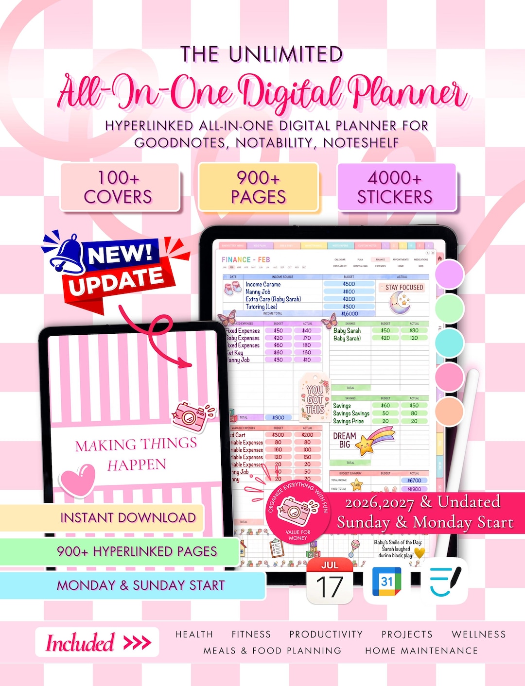 2026 2027 Digital Planner Undated All in One Planner | Goodnotes ...