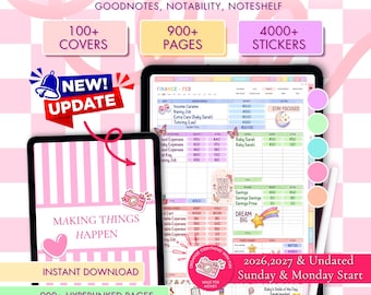 2026 2027 Digital Planner Undated All In One Planner | GoodNotes Planner | Hyperlinked iPad Planner | Daily Weekly Monthly PDF