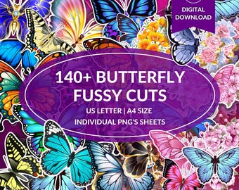 140+ Schmetterling Fussy Schnitte | Vintage Junk Journal Ephemera | Scrapbooking Zubehör | Botanische gestanzte Aufkleber | Papier Handwerk Decoupage