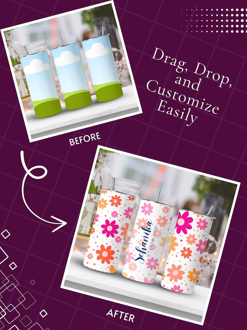 Professional tumbler mockup Canva templates for 20oz skinny tumblers and sublimation wraps