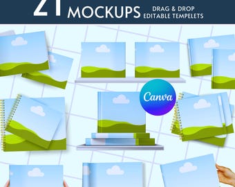 Canva Landscape Book Mockup Bundle, 21 Editable Templates for Authors & Etsy Sellers, Instant Download