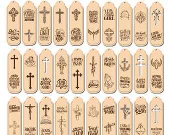 30 Christian Bookmarks Bundle SVG, Bible Bookmark Designs, Cross Bookmark Files, Scripture Faith Laser Cut, Wood Bookmark SVG, Church Gift
