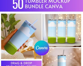 Tumbler Mockup Bundle, 20oz Tumbler Mockups, 50 Canva Editable Tumbler Mockups, Digital Download for Etsy & Print on Demand