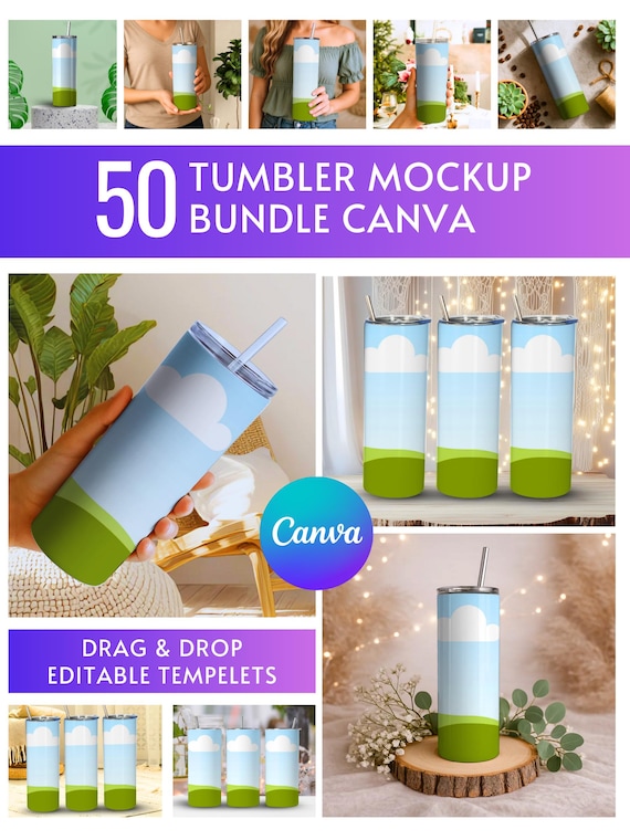 Tumbler Mockup Bundle, 20oz Tumbler Mockups, 50 Canva Editable Tumbler Mockups, Digital Download for Etsy & Print on Demand