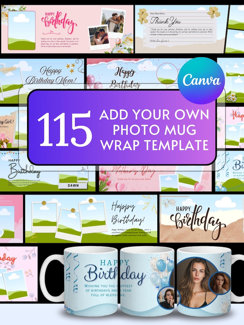 Add Your Own Photo Mug Template, 115 Editable Photo Mug Designs, Birthday, Anniversary, Valentine, Mother’s, Father’s Day, Canva Templates image 1