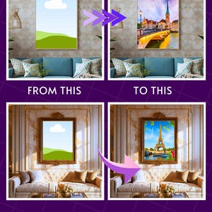 Elegant hallway wall mockup with two art frames and natural light – Canva wall art template for Etsy shop displays.