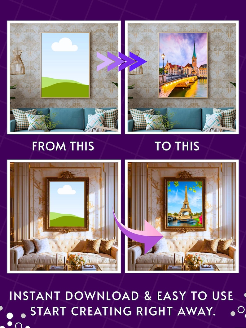 Elegant hallway wall mockup with two art frames and natural light – Canva wall art template for Etsy shop displays.