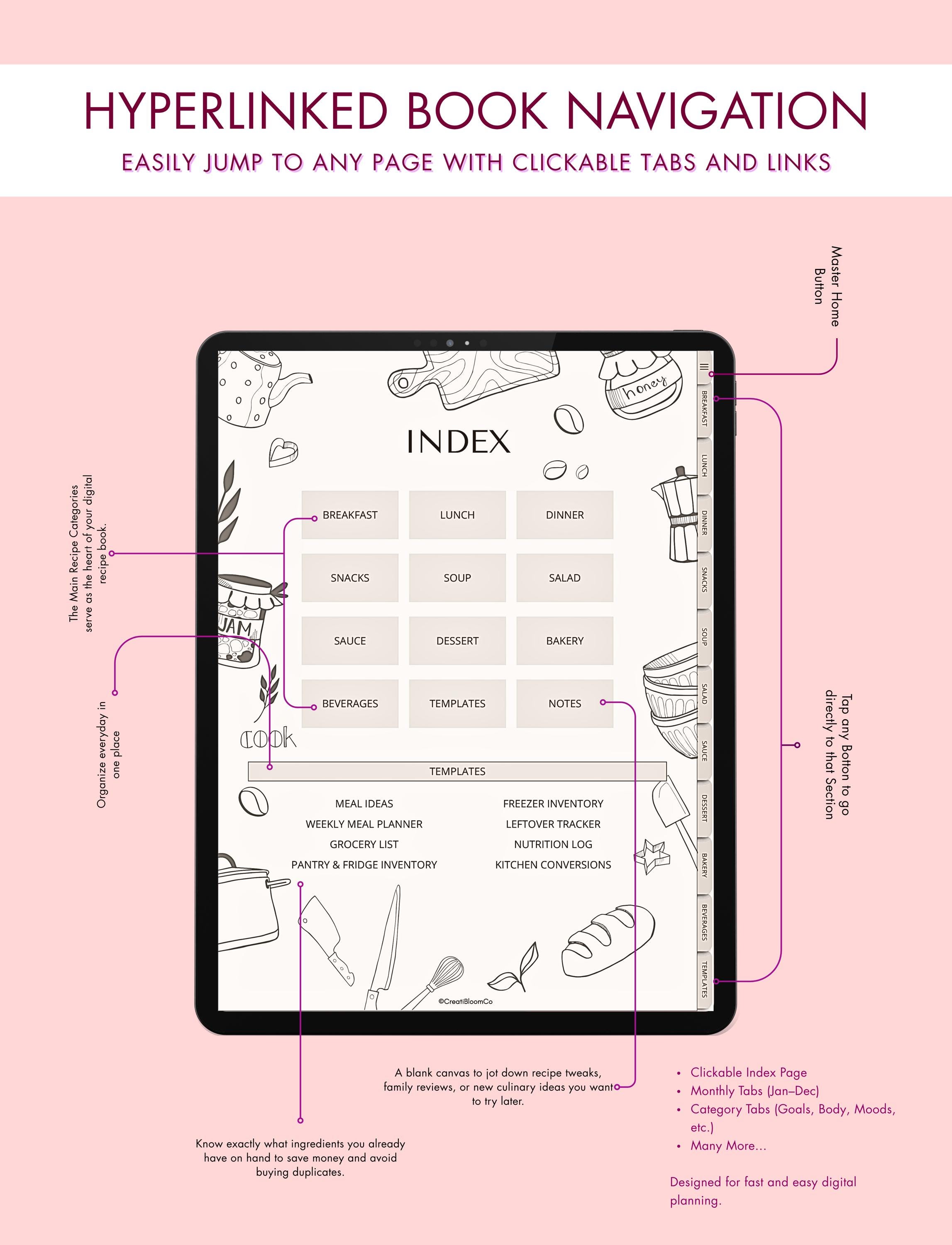 Digital Recipe Book for Goodnotes, Hyperlinked Digital Cookbook, iPad ...