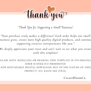 K&ouml;nnte beinhalten: Digitale Dankeskarte in Pfirsich- und Wei&szlig;t&ouml;nen. Der Text "thank you" ist kursiv geschrieben, mit einem kleinen Herz dar&uuml;ber. Der Text enth&auml;lt eine Dankesbotschaft f&uuml;r die Unterst&uuml;tzung eines Kleinunternehmens.