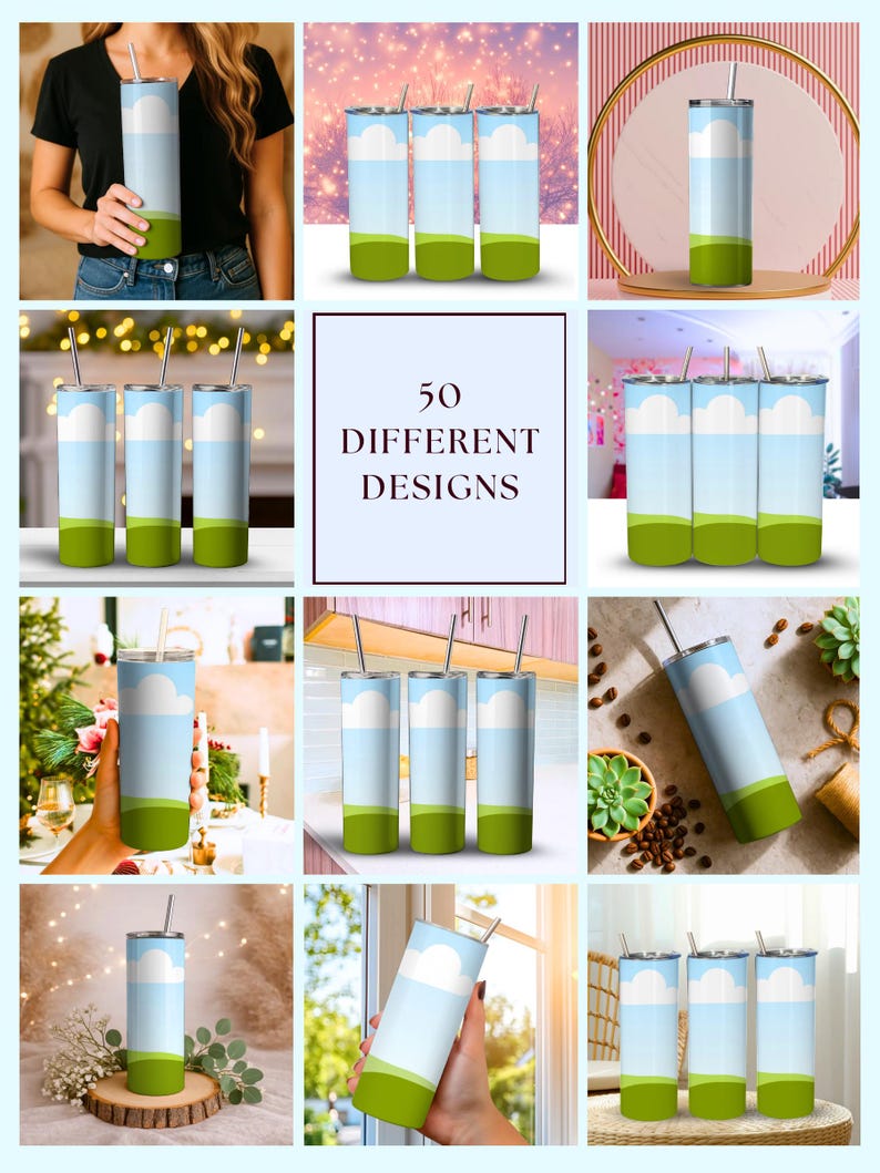 Skinny tumbler mockups bundle displaying multiple 20oz tumbler views for Etsy product listings