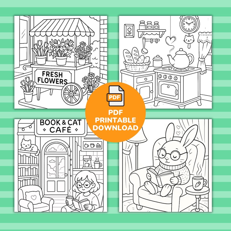 Cozy corner coloring pages for mindfulness and relaxation – bold lines