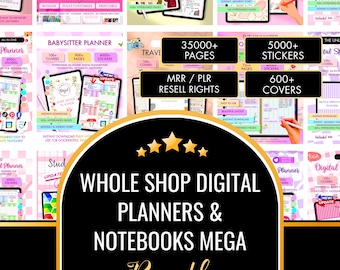 Mega Digital Planner Bundle Goodnotes, iPad Planner, Planners Notebooks & Stickers, Life Organizer, Digital Notebook Set