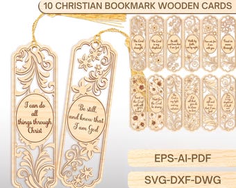 Christian Bookmark SVG Bundle, Bible Verse Bookmark SVG, Laser Cut Wooden Bookmark Files, Inspirational Christian Bookmarks, Dxf Eps Ai