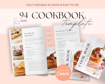 Bearbeitbare Canva Kochbuch Vorlage, Familienrezeptbuch (Digitaler Download)