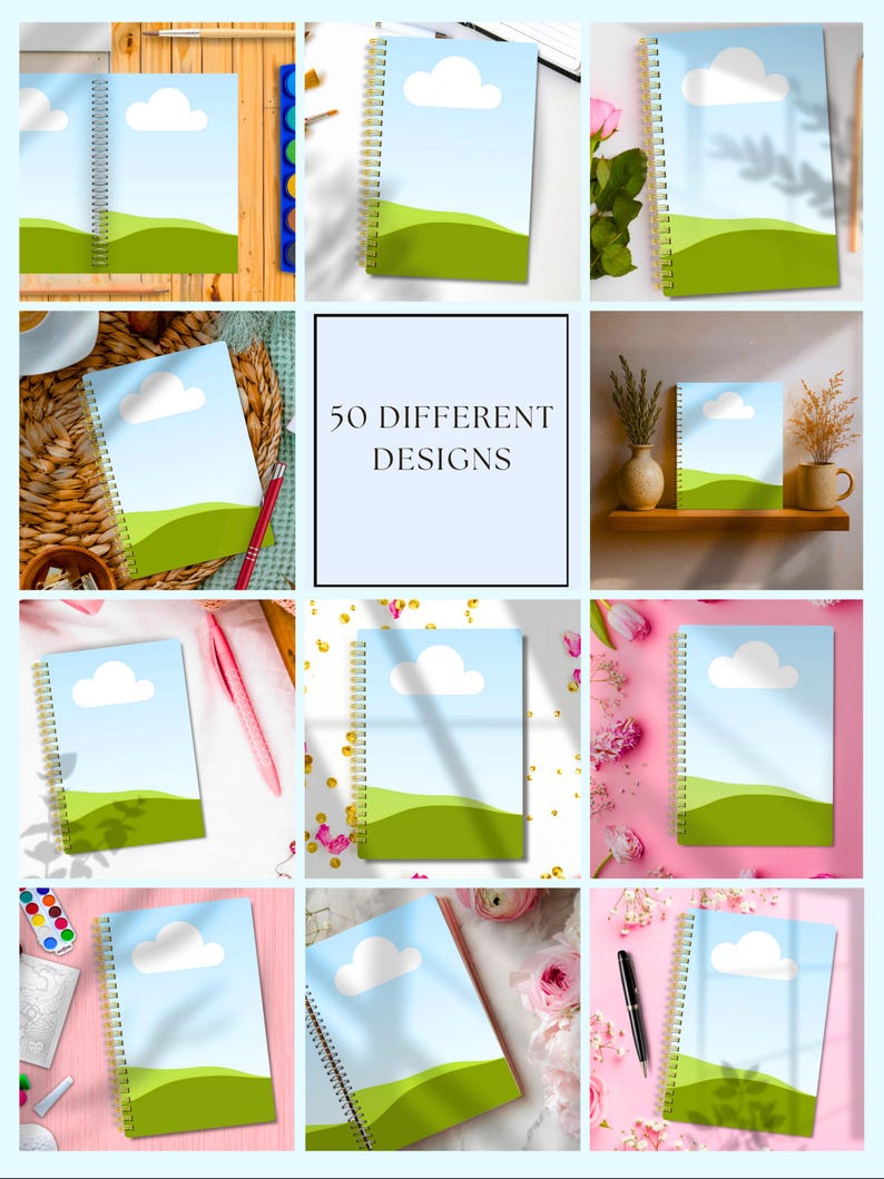 Canva spiral notebook mockups for planners journals and workbooks product previews