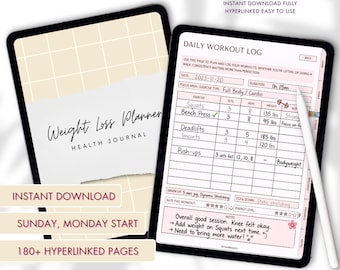 Abnehmplaner Digital, Goodnotes Planer, Fitness Planer, Mahlzeitenplaner, Workout Tracker, Kalorien Tracker PDF