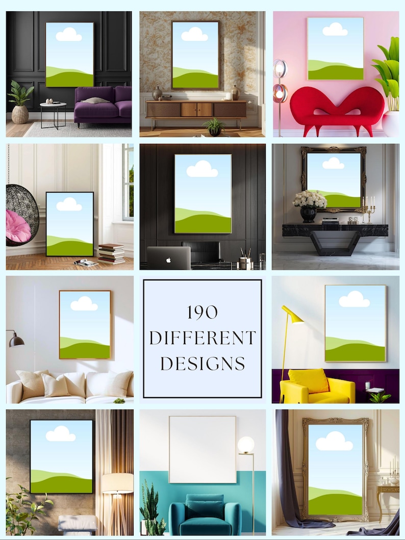 Luxury living room wall mockup with single vertical frame above sofa – Canva wall art mockup for minimalist modern homes.