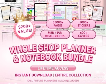 Mega Digital Planner Bundle MRR PLR, Entire Shop Bundle, GoodNotes & Notability Planner Pack, Digital Notebooks, Daily Weekly Monthly PDF