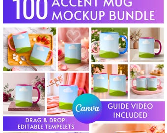 100 Accent Mug Mockups Bundle, Canva bearbeitbarer Mug Mockup-Set, Printify Mug Mockup-Vorlage, Mug Mockups für Etsy-Verkäufer, Mug Wrap Display