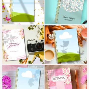 50 spiral notebook mockup bundle with Canva editable templates for Etsy and KDP listings