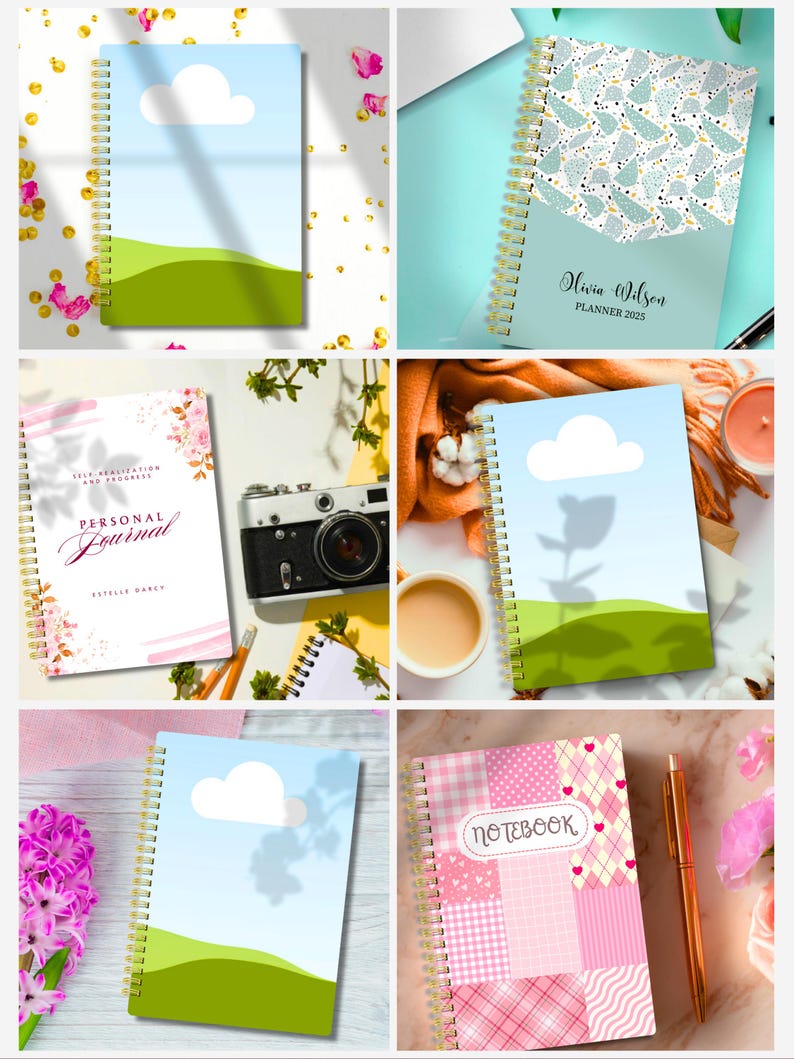 50 spiral notebook mockup bundle with Canva editable templates for Etsy and KDP listings